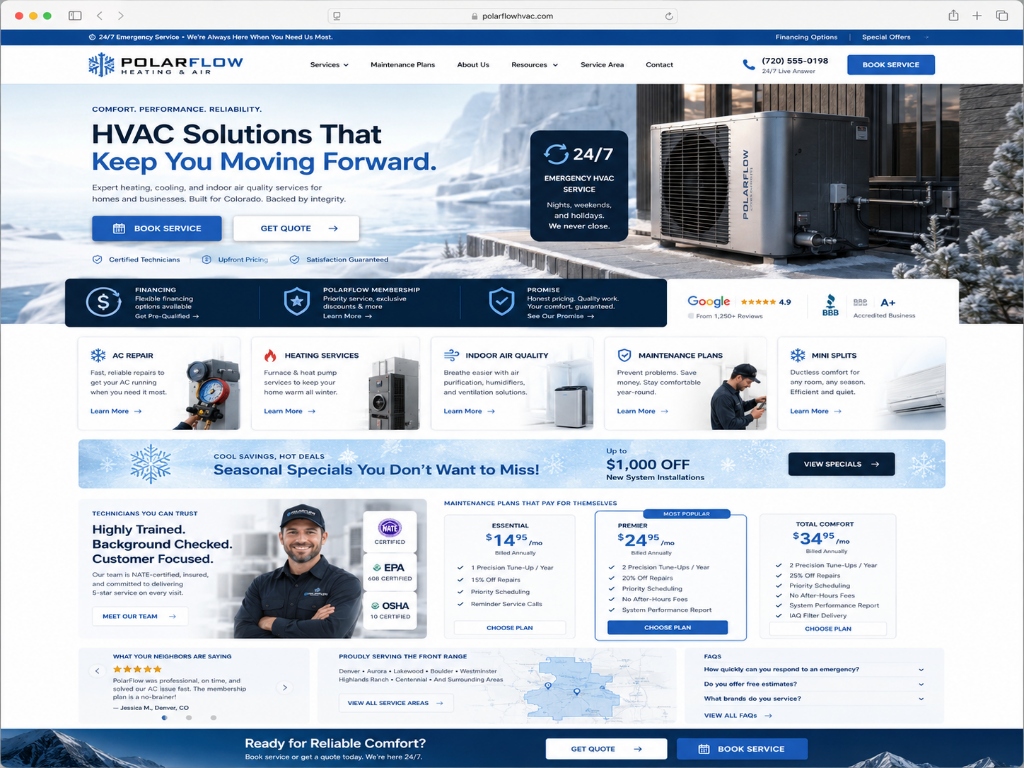 PolarFlow Heating & Air website concept